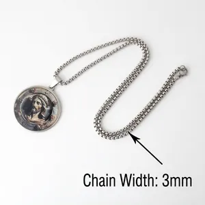 Vintage Jesus portrait pendant on 3mm stainless steel box chain necklace for men and women