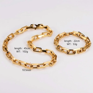 Golden stainless steel bamboo chain jewelry set including a necklace and bracelet