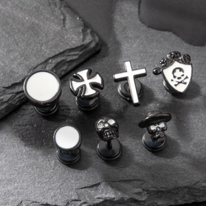 Stainless Steel Stud Earrings Punk Gothic Cross Skull Geometric Retro Jewelry For Men Women