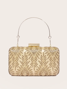 Rhinestone Evening Bag Elegant Hard Shell Clutch With Metal Ring Handle And Chain Strap For Women Wedding Party