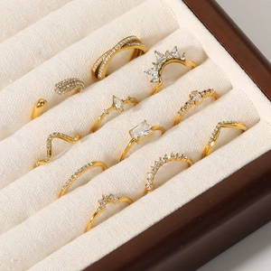 Irregular gold-plated titanium steel rings set with zircon accents for women