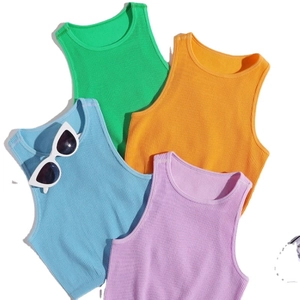 Slim fit ribbed yoga tank tops for women in vibrant summer colors like green and orange