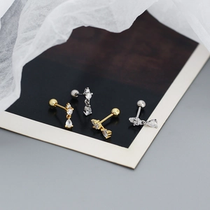 Detailed view of S925 silver teardrop tassel ear studs with zircon in gold and silver