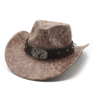 Vintage-Cowboyhut aus Wildlederimitat mit Stierkopf-Relief und rustikaler Textur