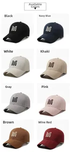 Grid view of cotton baseball caps in eight colors including black, navy, khaki, and wine red