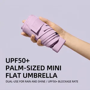 Mini lavender flat umbrella for sun and rain with UPF50+ protection and portable size