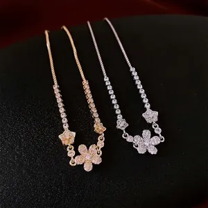 French Luxury Style Flower Pendant Bracelet Copper With Cubic Zirconia Adjustable Slider For Women Elegant Fashion Jewelry