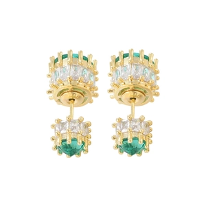 Elegant S925 silver emerald earrings with rectangular cubic zirconia in gold plating