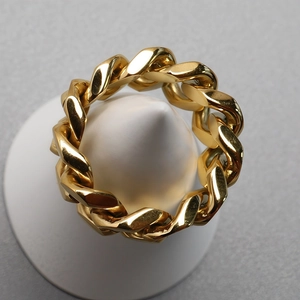 Minimalist gold Cuban link chain ring for women with high-polish mirror finish