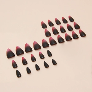 24er-Set glänzende Stiletto-Kunstnägel mit markantem Schwarz-Rot-Farbverlauf-Design