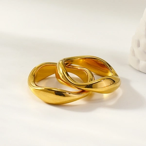 Minimalist Irregular Wave Rings Gold Plated Stainless Steel Liquid Metal Style Niche Design Jewelry Accessory For Women