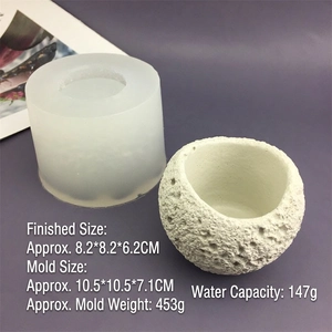 Detail of moon-surface texture on a DIY rock-style gypsum candle jar silicone mold
