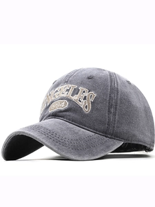 Close-up of Los Angeles 1994 embroidery on washed vintage grey baseball cap