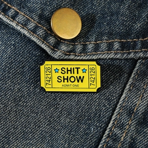 Funny Retro Yellow Ticket Enamel Pin Shit Show Letter Metal Badge Personalized Brooch For Clothing Backpack Accessories