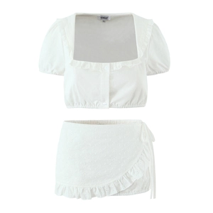 Women White Cotton Eyelet Embroidery Ruffle Crop Top And Shorts French Pastoral Summer Casual Fashion