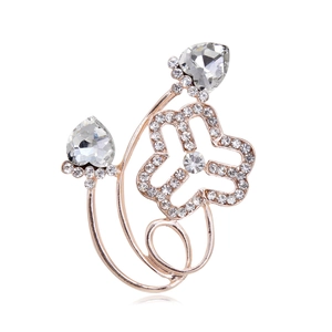 Elegant Alloy Rhinestone Floral Heart Brooch Pin For Women Fashion Suit Dress Accessory Rose Gold Silver Plated Jewelry Gift