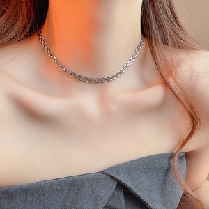 Minimalist silver box chain necklace for women with a sleek geometric industrial look