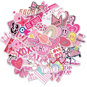 Waterproof Pink Preppy Aesthetic Stickers PVC Decorative Decals For Laptop Water Bottle Phone Case Scrapbooking Stickers