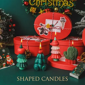 Christmas Scented Candle Gift Box Handmade Mixed Wax Tree Snowman Santa Shapes Festive Home Decor Holiday Gift