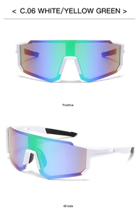 Front and 45-degree angle view of white sports sunglasses with colorful gradient lenses