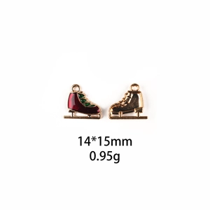 Detail of 14x15mm ice skate alloy charms with red and green enamel for DIY jewelry making