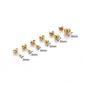 Set of 6 pairs golden stainless steel ball stud earrings in sizes 2mm to 8mm for unisex