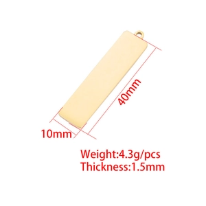 Polished gold stainless steel rectangular tag with dimension specs 40mm x 10mm