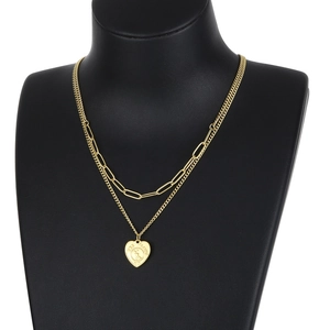 Double Layer Heart Pendant Necklace Stainless Steel Paperclip Cuban Chain Rotating Decision Wheel Minimalist Jewelry