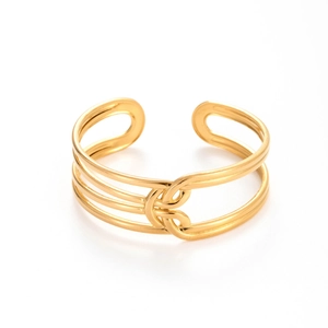 Adjustable golden stainless steel cuff bracelet with layered twist knot design