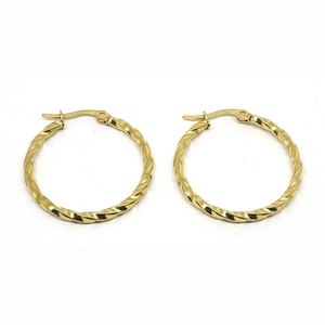 Golden twisted hoop earrings in stainless steel with a stylish textured finish