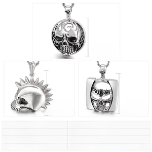 Detailed dimensions and weight of punk steel skull pendants with polished finish