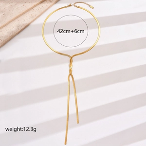Minimalist golden Y-shaped snake bone necklace lariat with elegant drop pendant