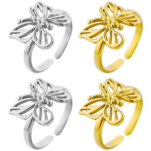 Butterfly Ring 304 Stainless Steel Hollow Out Adjustable Open Band Fashion Jewelry For Women 18K Gold Plated