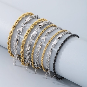Twisted Rope Chain Anklet Stainless Steel Minimalist Waterproof Summer Beach Foot Jewelry For Women Adjustable Clasp