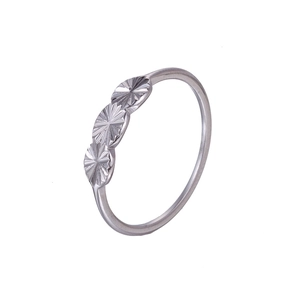 Detailed close-up of a silver band ring featuring three interconnected sunburst patterns