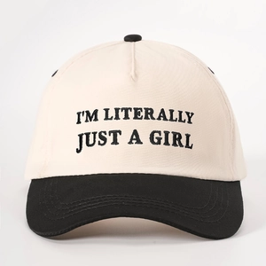 Classic two-tone baseball cap with I'M LITERALLY JUST A GIRL embroidery on cotton twill