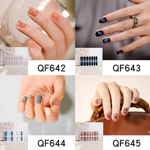 Detail view of heart and floral nail stickers showing QF642 to QF645 designs