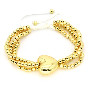 Bracciale a tre strati placcato oro 18k con ciondolo a cuore e cordoncino regolabile