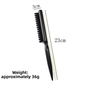 Black three-row hair styling brush with boar bristles, 23cm length and 3cm width details