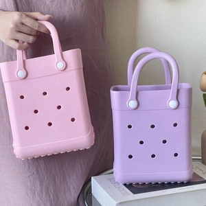 Pink and purple lightweight EVA beach tote bags with ventilated hole design detail