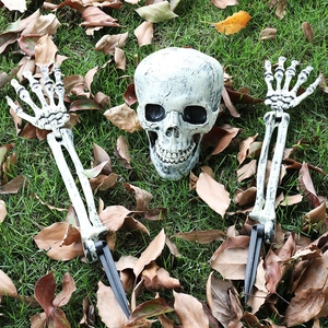 Halloween decorative skeleton skull and hands stakes with weathered finish for garden party