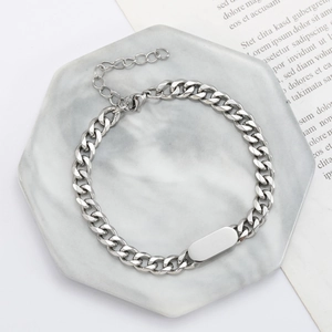 Minimalist Stainless Steel Cuban Link Chain Bracelet And Necklace With ID Bar Plate Hip Hop Jewelry For Men Women