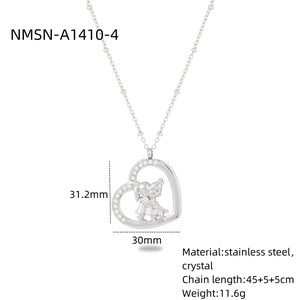 Detailed size and specs for silver heart necklace with crystal and child figures