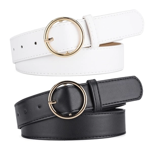 Women Fashion PU Leather Belt With Round Alloy Pin Buckle Versatile Simple Decorative Waistband For Jeans Dresses Ladies