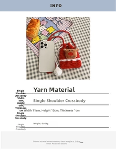 Detailed size comparison of the handmade knitted Christmas reindeer crossbody bag with a phone