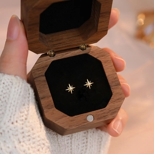 S999 silver gold-plated eight-point star earrings with zircon in a premium wood gift box