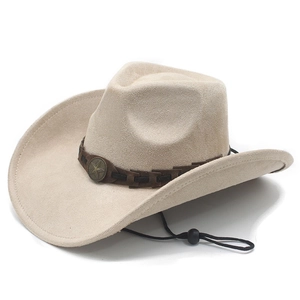 Classic Western cowboy hat in sand beige felt with leather band and metal star emblem