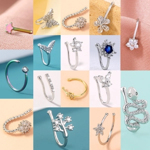 Stainless Steel Nose Stud Ring Star Flower Butterfly Zircon Body Piercing Jewelry Punk Non-Piercing Nose Cuff
