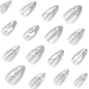 Gothische 3D Silber Metallic Relief Mandel Kunstnägel mit Barock Reben Mustern