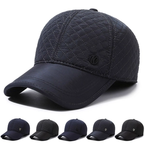 Men Quilted Winter Baseball Cap With Ear Flaps Warm Fleece Lined Windproof Outdoor Dad Hat Adjustable